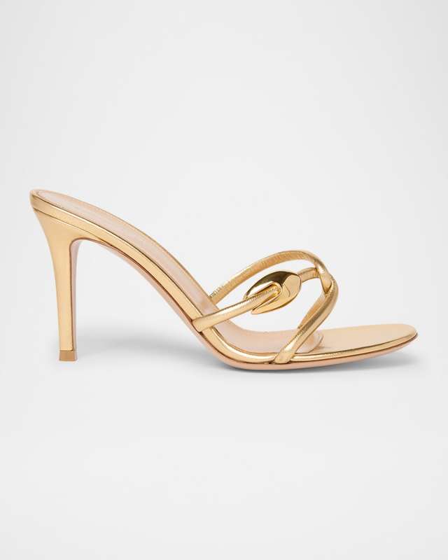 Metallic Serpent Twist Ankle-Strap Sandals